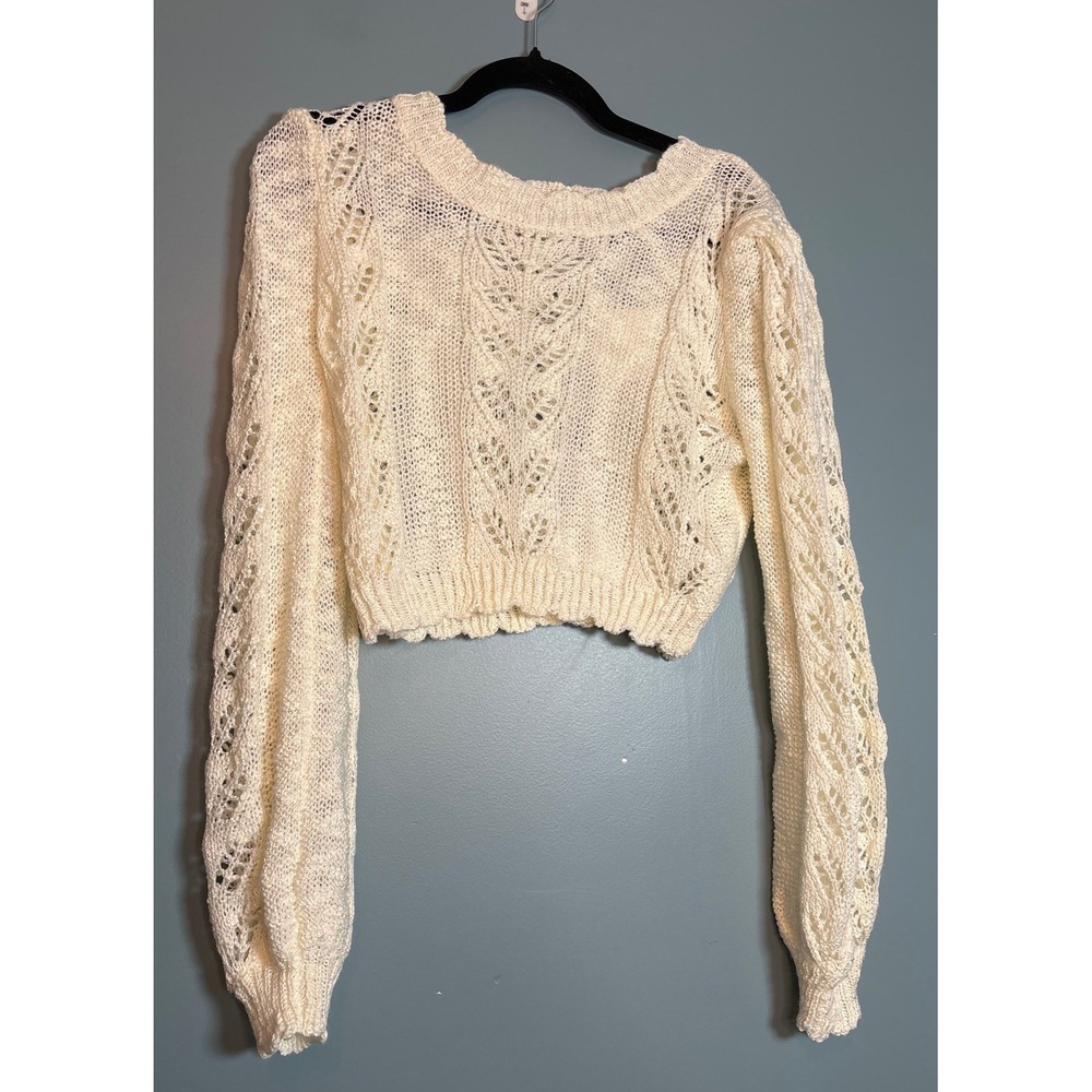 NWT Altar'd State Cream Lace Knit Cropped‎ Crew Neck Sweater Size S